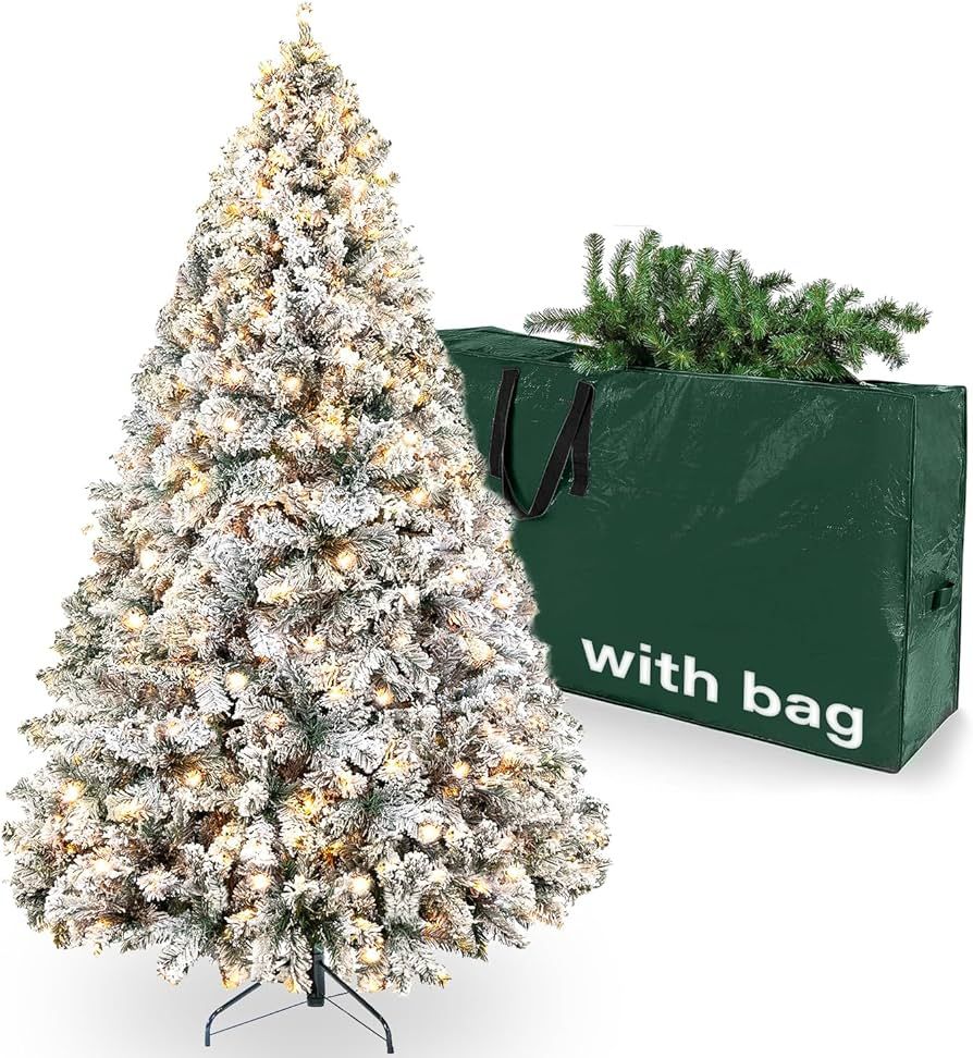 Amazon.com: 7d24hcare 6.5ft Pre-Lit Snow Flocked Christmas Tree, Artificial Xmas Tree W/Storage B... | Amazon (US)