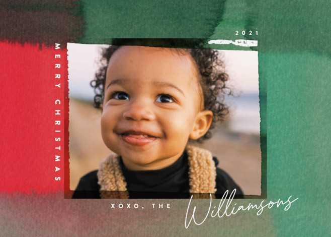 "Watercolor Frame" - Customizable Holiday Photo Cards in Green by Shannon Chen. | Minted