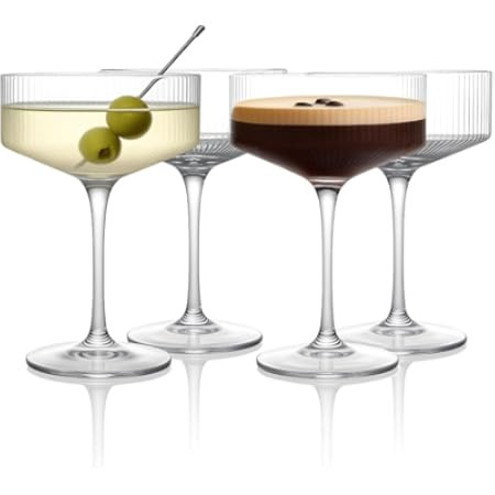 4 Pcs Ribbed Coupe Glasses, 10 oz Vintage Coupe Glass Set, Unique Martini Glass, Classic Cocktail... | Amazon (US)