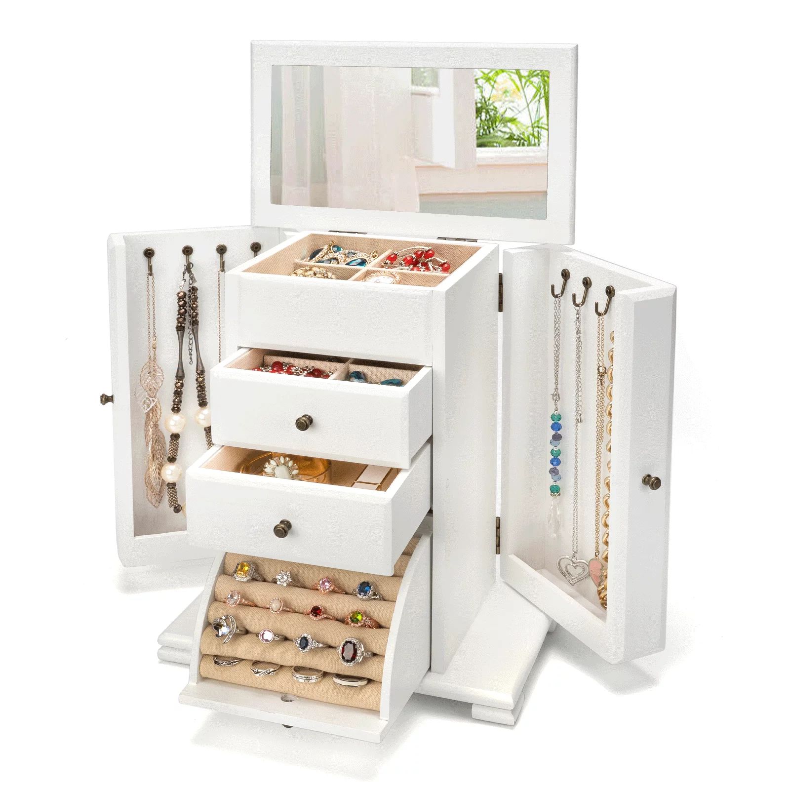 Sfugno Jewelry Box for Women, 4 Layer Wooden Jewelry Boxes with Mirror, Jewelry Organizer Box Dis... | Walmart (US)