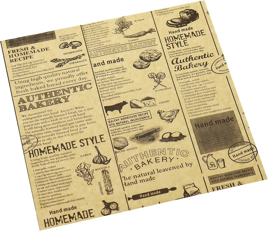 10" x 10" - 200 Pk - Brown Food Word Text Grease-Resistant Wrap Paper, Basket Liners Deli Paper, ... | Amazon (US)