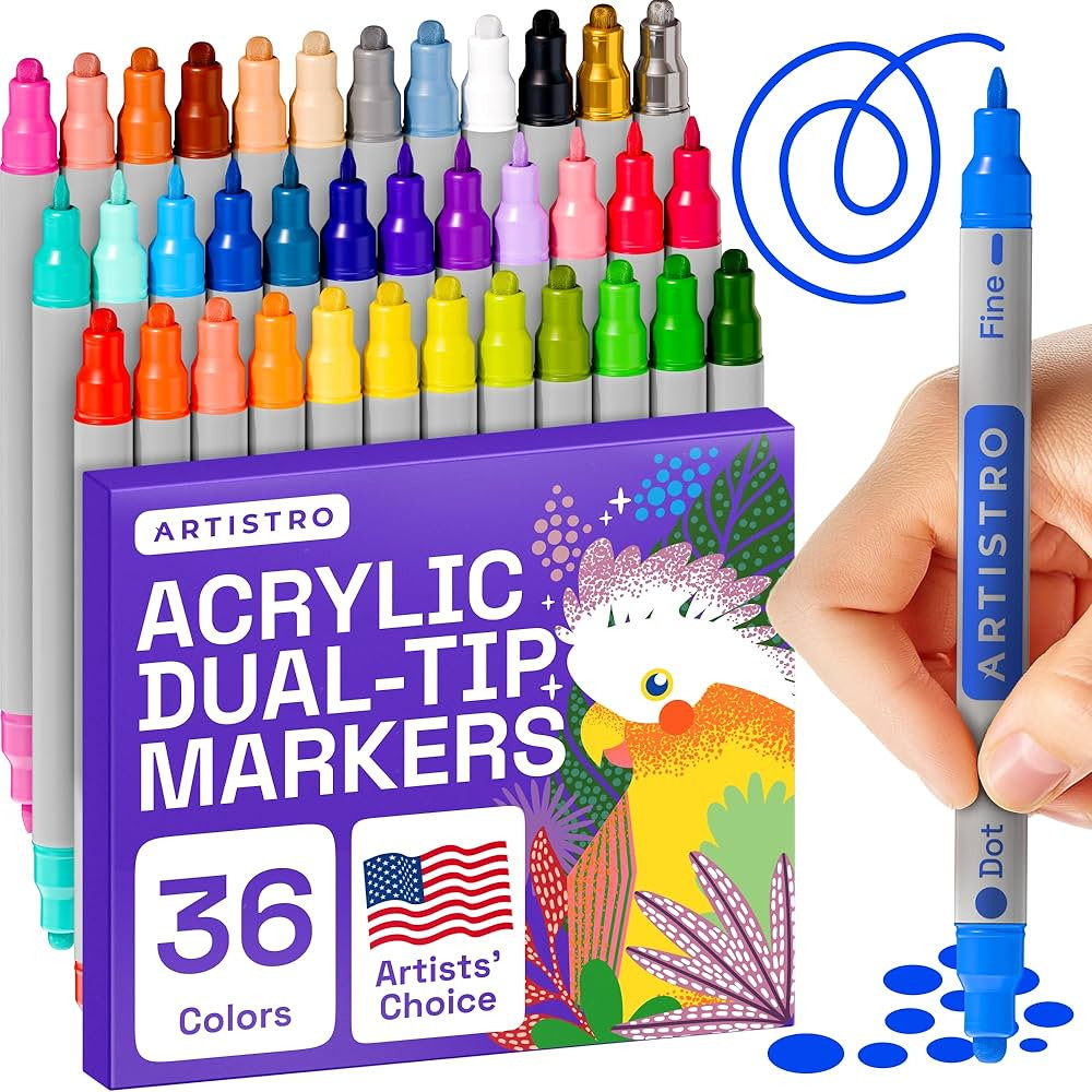 ARTISTRO 36 Dual Tip Acrylic Paint Markers, Acrylic Paint Pens, Fabric Markers for Textile, Rock,... | Amazon (US)