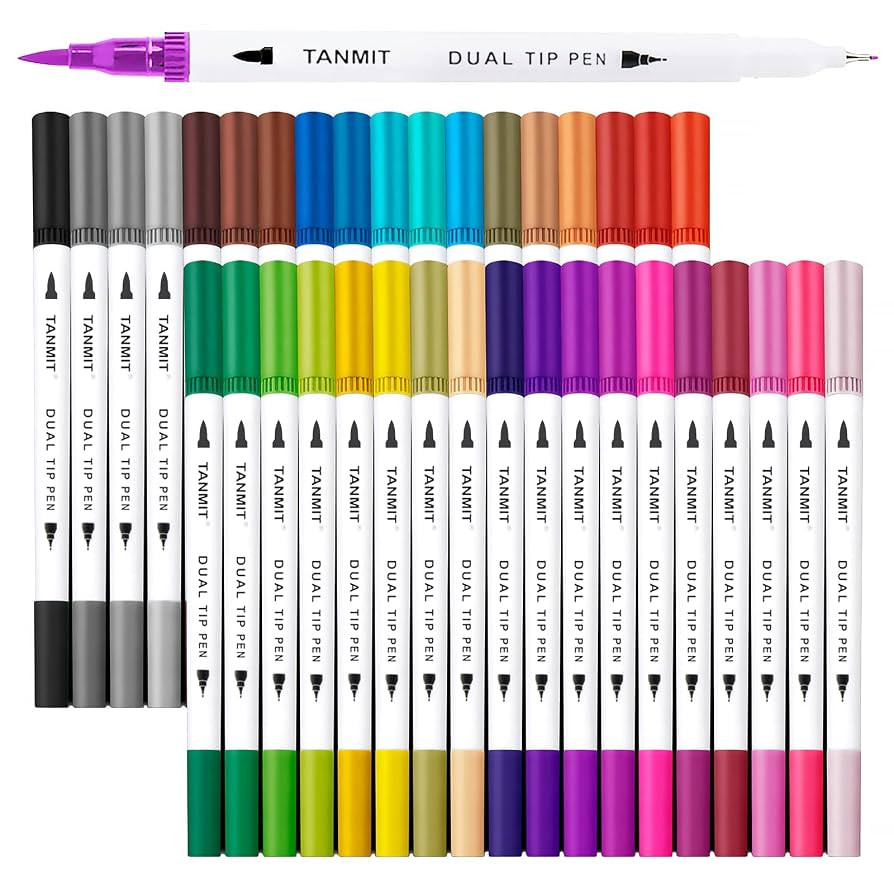 Dual Brush Marker Pens for Coloring Books, Tanmit Fine Tip Coloring Marker & Brush Pen Set for Jo... | Amazon (US)