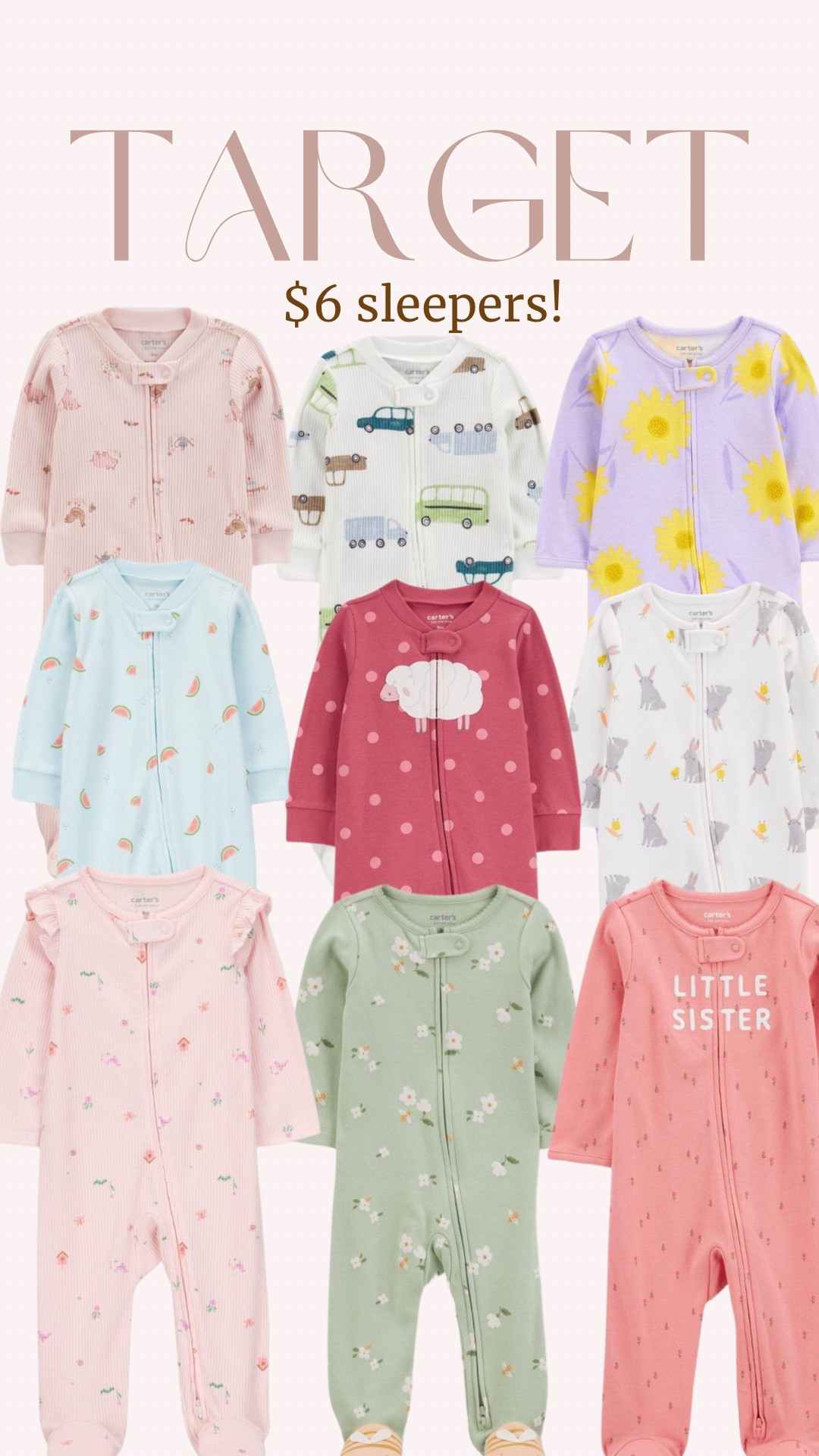 $6 sleepers at target runnnn 

Baby clothes, newborn outfits, infant clothing, toddler fashion, baby girl dresses, baby boy onesies, organic baby clothes, soft cotton babywear, stylish baby outfits, trendy toddler clothes, gender-neutral baby clothes, boutique baby fashion, affordable baby clothes, cozy baby pajamas, baby shower gift ideas, seasonal baby outfits, baby rompers, baby leggings, cute baby accessories, baby socks and booties, sustainable baby clothing, baby bodysuits, matching family outfits, baby winter wear, summer baby clothes, newborn essentials, baby clothes sale, baby fashion trends, baby outfit inspiration, high-quality baby clothing, baby wardrobe must-haves.

#LTKSpringSale #LTKBaby #LTKSaleAlert