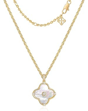 OSIANA Reversible Clover Necklace for Women 14K Gold Plated Natural Stone Four Leaf Pendant Neckl... | Amazon (US)