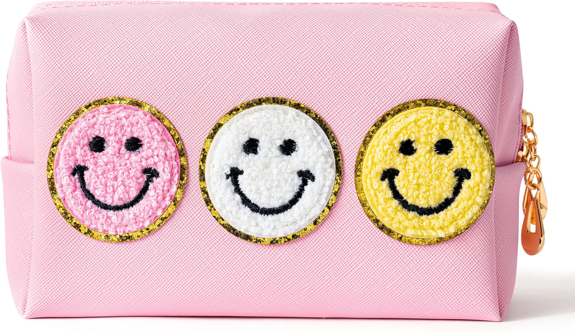 Smiley Face Cosmetic Bag Pink Preppy Bag Varsity Toiletry Bag Aesthetic Waterproof Portable Cosme... | Amazon (US)