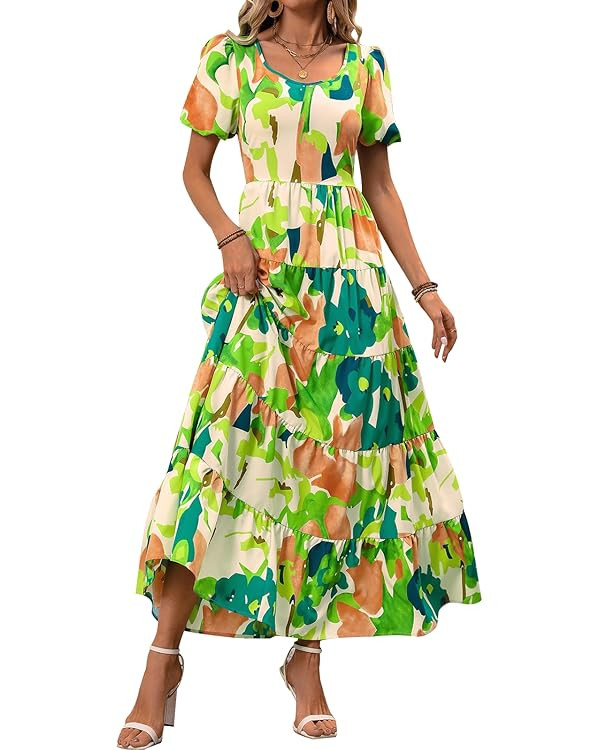 PRETTYGARDEN Womens Dresses 2025 Puff Sleeve Floral Casual Summer Dress Smocked Back Beach Flowy ... | Amazon (US)