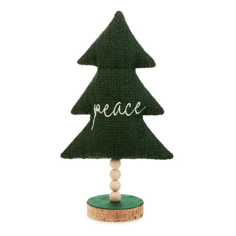 Holiday Time Green Knitted Fabric with Peace Script Tree Tabletop Decoration, 11.5"H - Walmart.co... | Walmart (US)