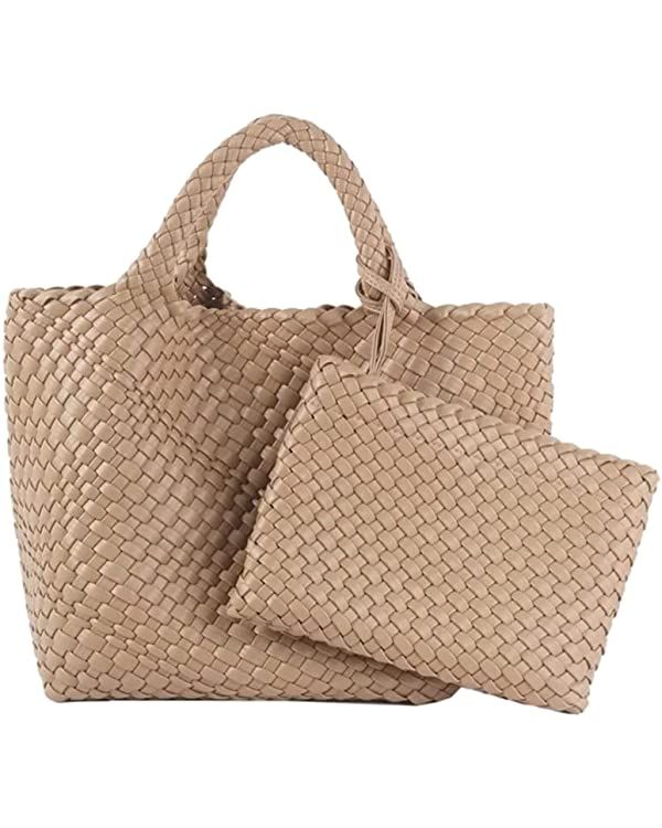 Women Leather Hand-Woven Tote Handbag Fashion Shoulder Top-handle Bag Large Capacity Underarm Bag... | Amazon (US)