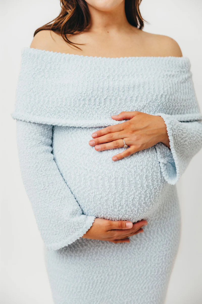 Nora Knit Maxi Dress in Dusty Blue - Bump Friendly | Worth Collective