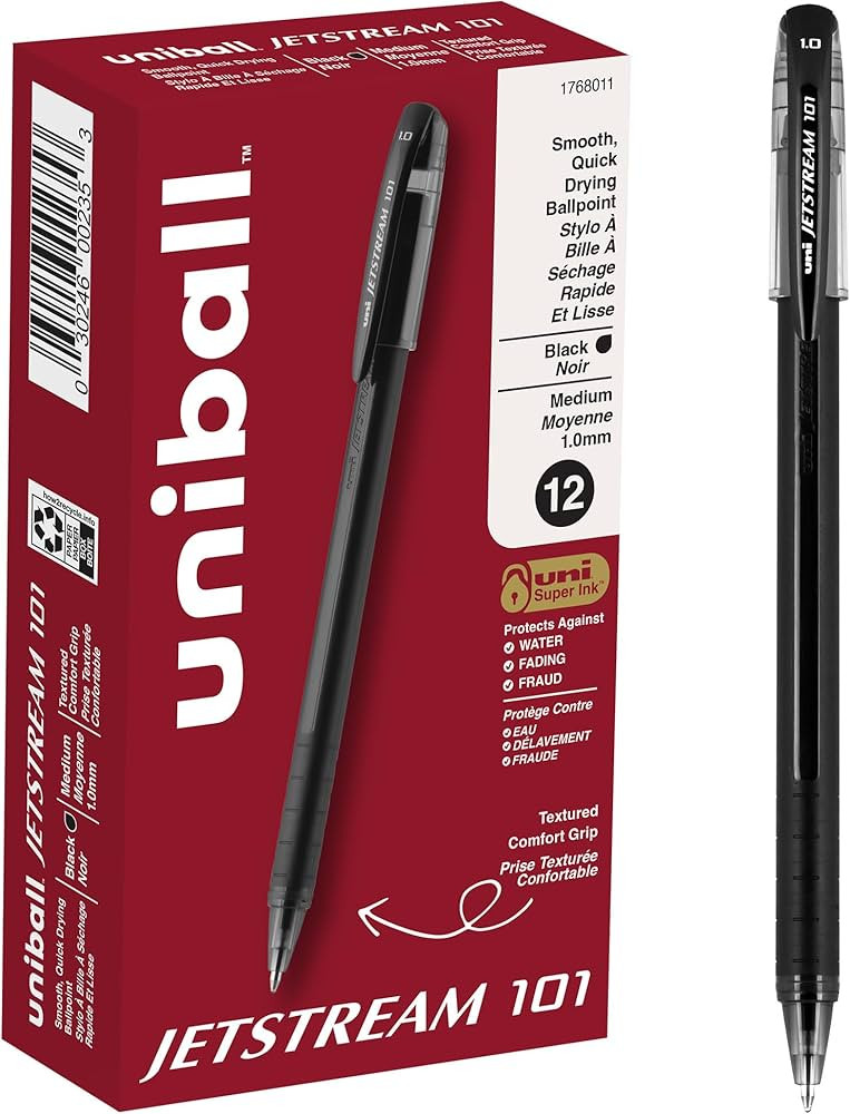 uniball Jetstream 101 Ballpoint Pens, Medium Point (1.0mm), Black, 12 Pack | Amazon (US)