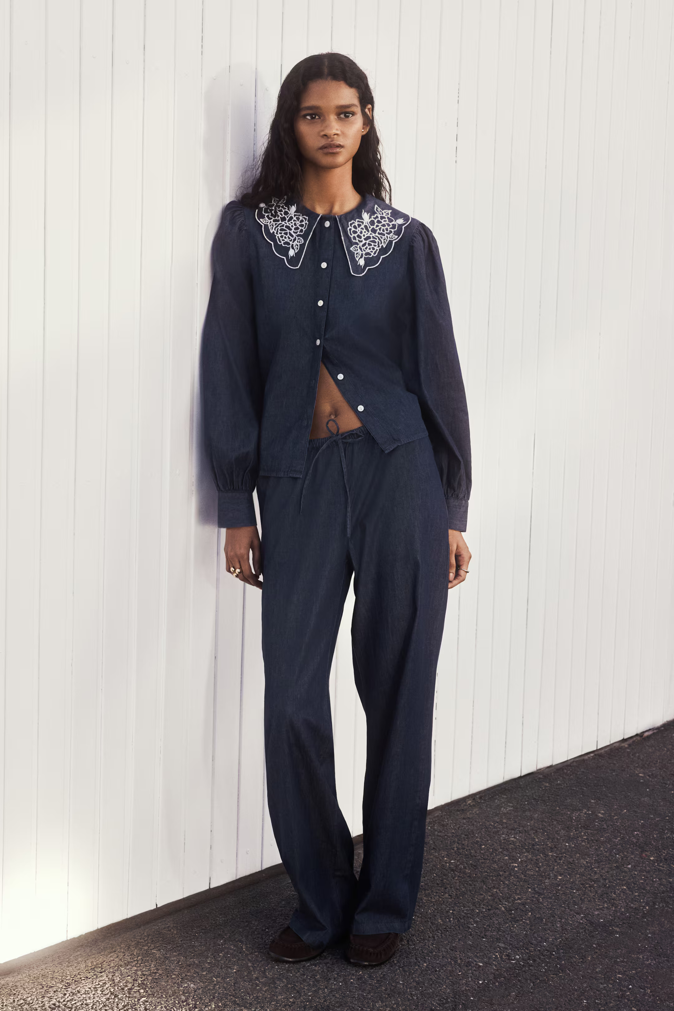 Embroidered-Collar Denim Blouse | H&M (US + CA)