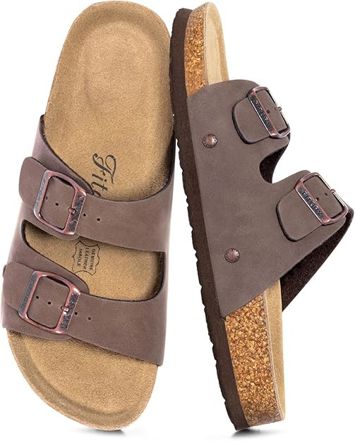 FITORY Womens Flat Sandals with Cork Footbed, Open Toe Slides Adjustable Slip On Slippers Size 4-... | Amazon (UK)