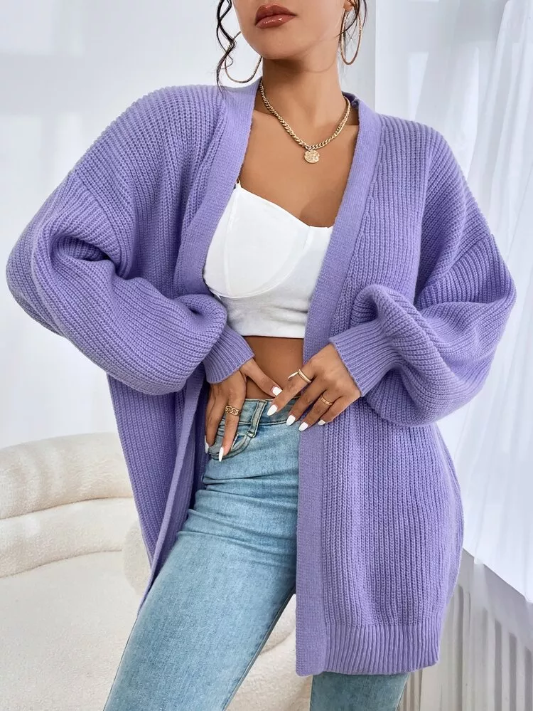 SHEIN VCAY Drop Shoulder Ribbed Knit Duster Cardigan