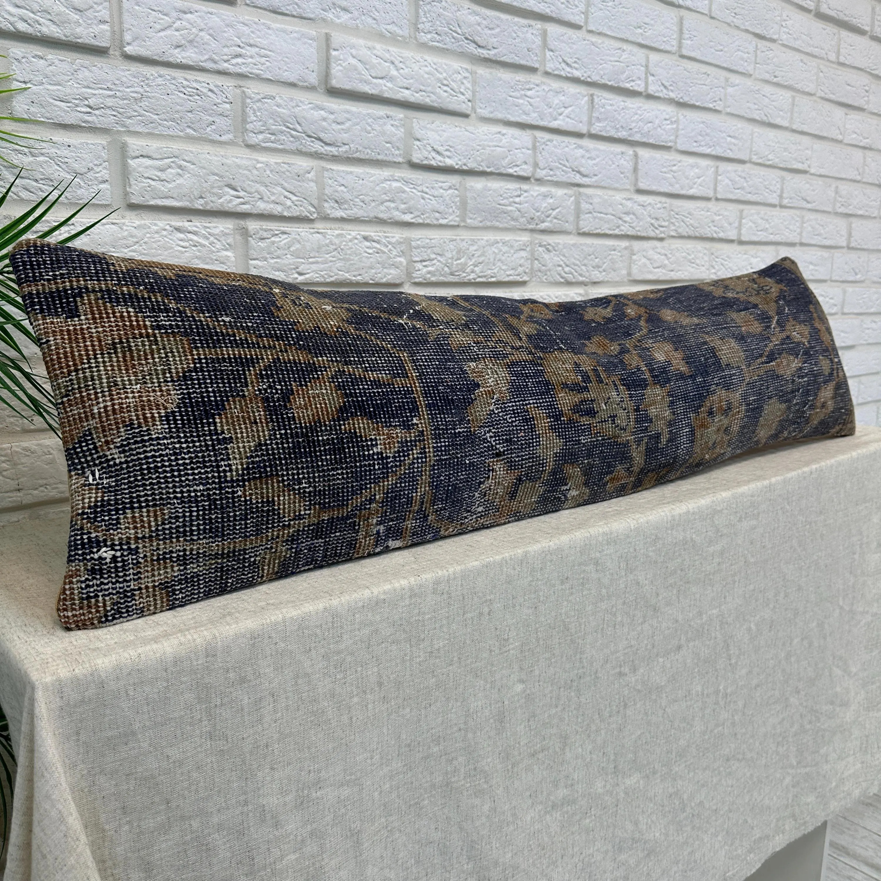 Bronze Brown Geometric Bolster Cover, Vintage Turkish Rug Bed Cushion 12 × 48 in | Etsy (Global)
