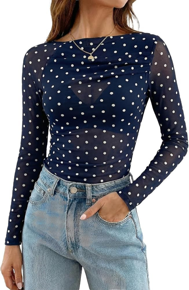 Acelitt Womens Sheer Mesh Long Sleeve Tops, S-XXL | Amazon (US)