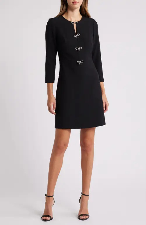 Eliza J Bow Embellished A-Line Dress in Black at Nordstrom, Size 2 | Nordstrom