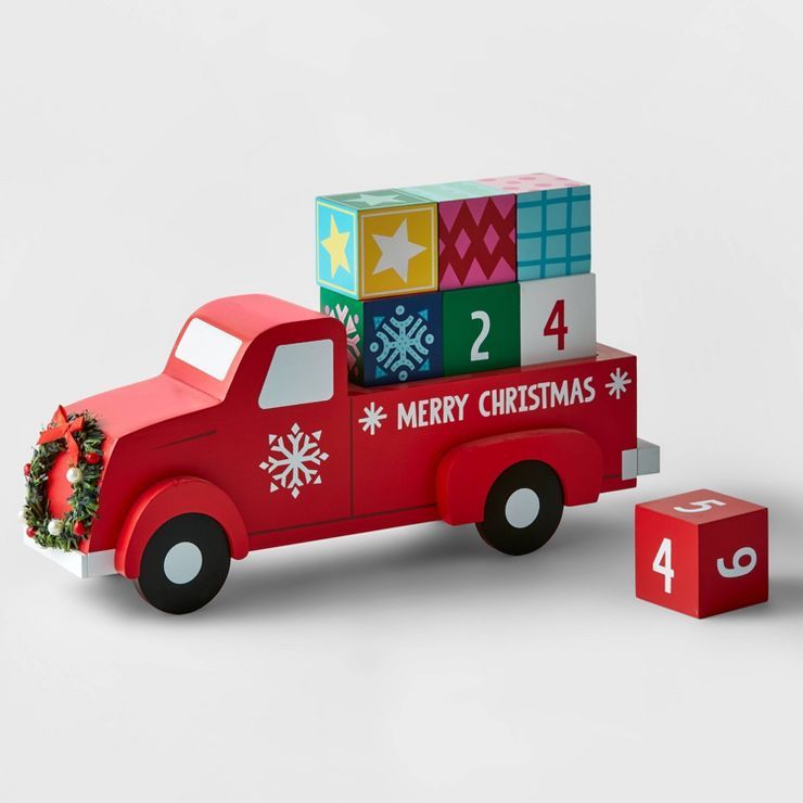 10&#34; Wood Truck with Blocks Christmas Countdown Sign Red - Wondershop&#8482; | Target