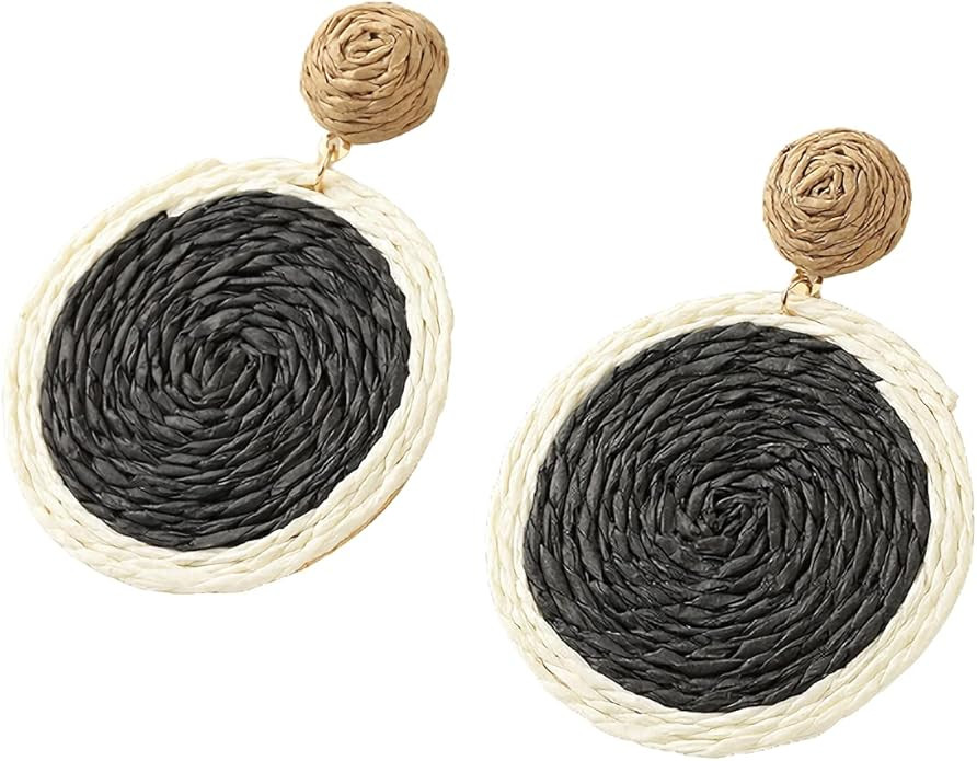 Rattan Earrings Lightweight Boho Colorful Raffia Earrings for Women Handmade Rattan Ball Disc Dan... | Amazon (US)
