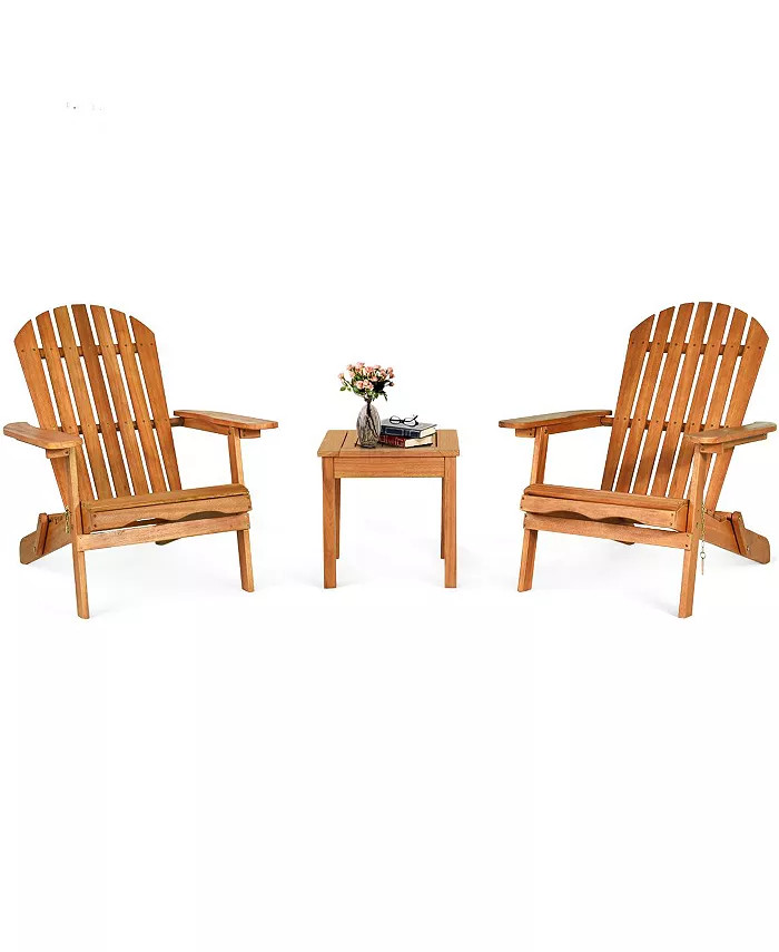 3PCS Patio Wooden Adirondack Chair Table Set Folding Seat Furniture Garden | Macys (US)