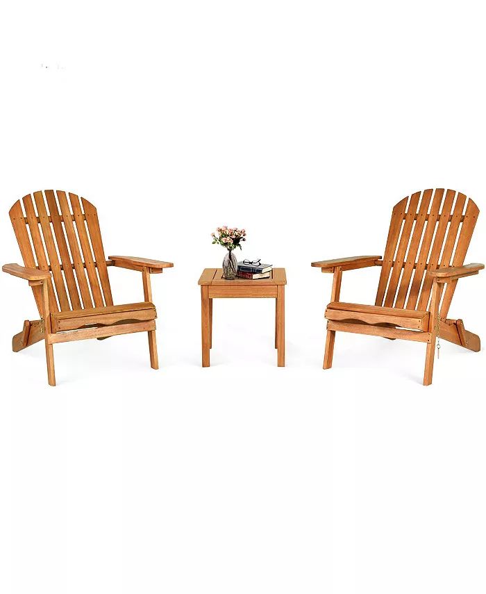 3PCS Patio Wooden Adirondack Chair Table Set Folding Seat Furniture Garden | Macys (US)