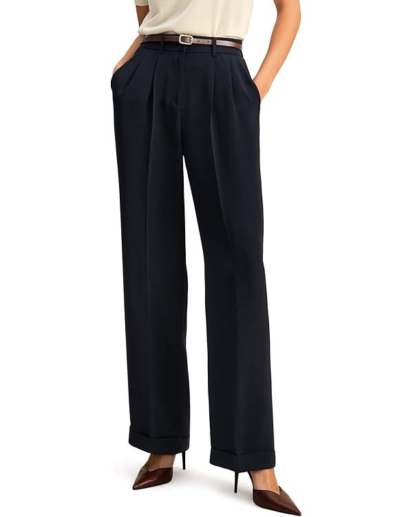 LilySilk The Flos Pants Full Length Boyish Style Wide Leg Bkazers Pants Vintage Style Trousers fo... | Amazon (US)