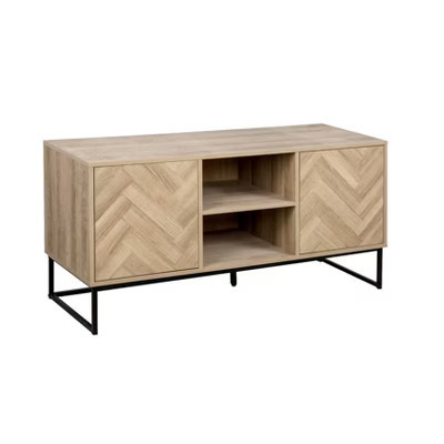 Nathan James Dylan Herringbone Media Cabinet Light Golden Oak Matte Black: Entertainment Center with Cable Management, Fits 55" TV | Target