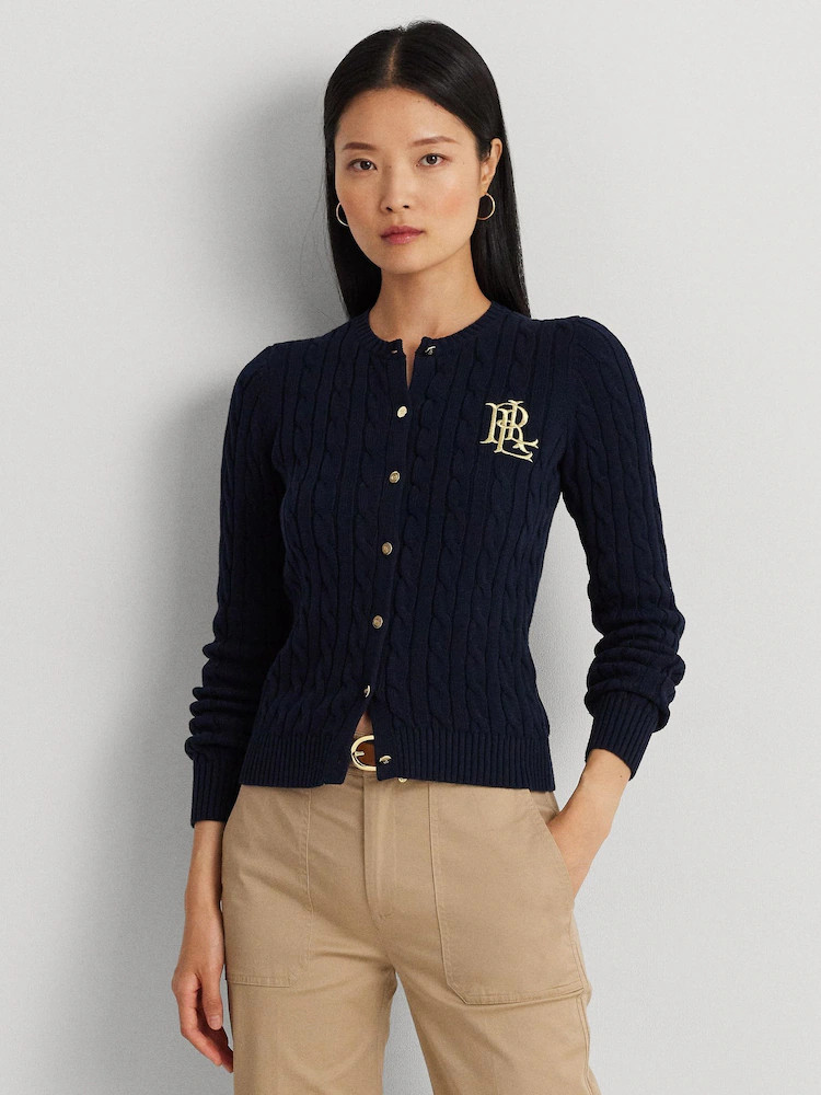 Lauren Ralph Lauren Navy Blue Ralhan Cable Knit Cotton Cardigan | Next EU