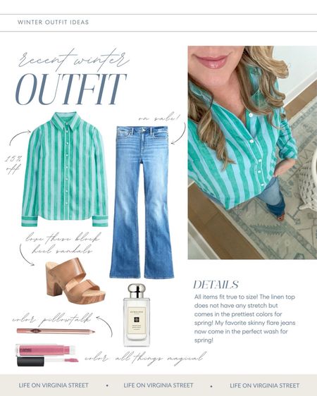 Details on last night’s outfit! Includes a blue and green striped linen top, my favorite skinny flare jeans in a lighter wash, leather block heel sandals, and my favorite lip gloss (wearing All Things Magical but also love Love Child). Several are on sale right now!
.
#ltkseasonal #ltkover40 #ltkmidsize #ltkfindsunder100 #ltkbeauty #ltkfindsunder50 #ltkshoecrush #ltkhome

#LTKover40 #LTKSeasonal #LTKsalealert
