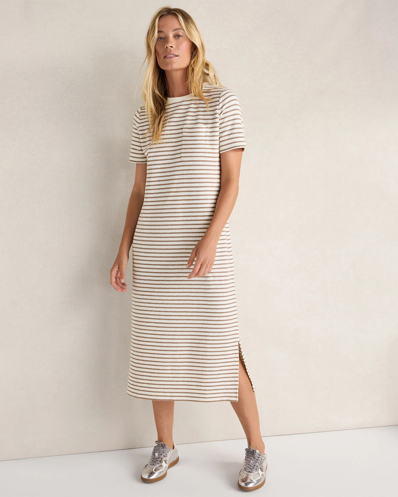 Cotton Blend Textured T-Shirt Dress | Talbots