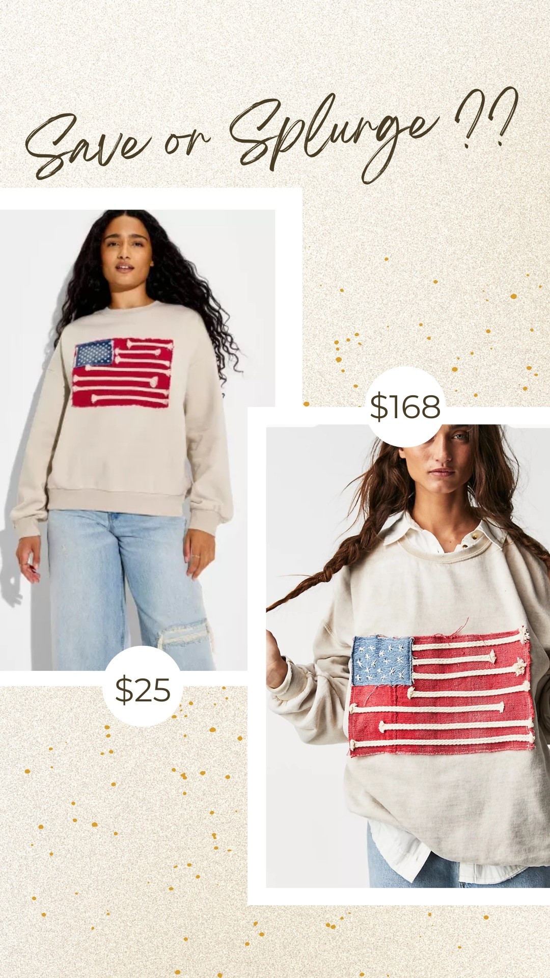Save or splurge?? $25 Target American flag sweatshirt vs. $168 Free People American Flag sweatshirt!?

#LTKSeasonal