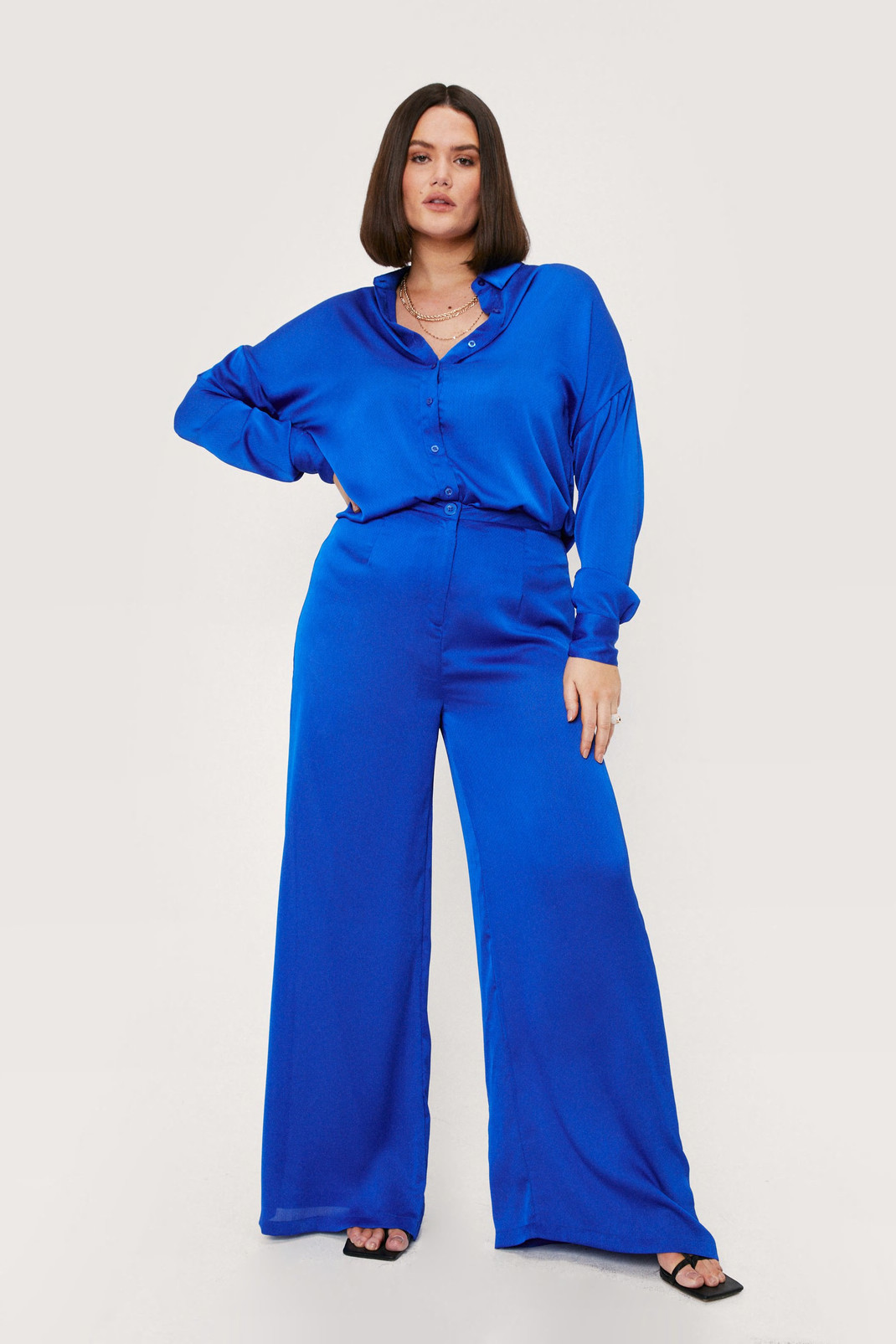 Plus Size Satin High Waisted Wide Leg Pants | Nasty Gal (US)