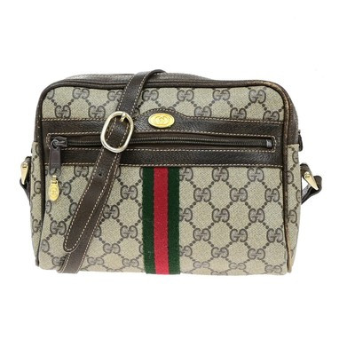 GUCCI Logo Sherry GG Pattern Shoulder Bag PVC Leather Brown Gold Italy 38FA142 | eBay US