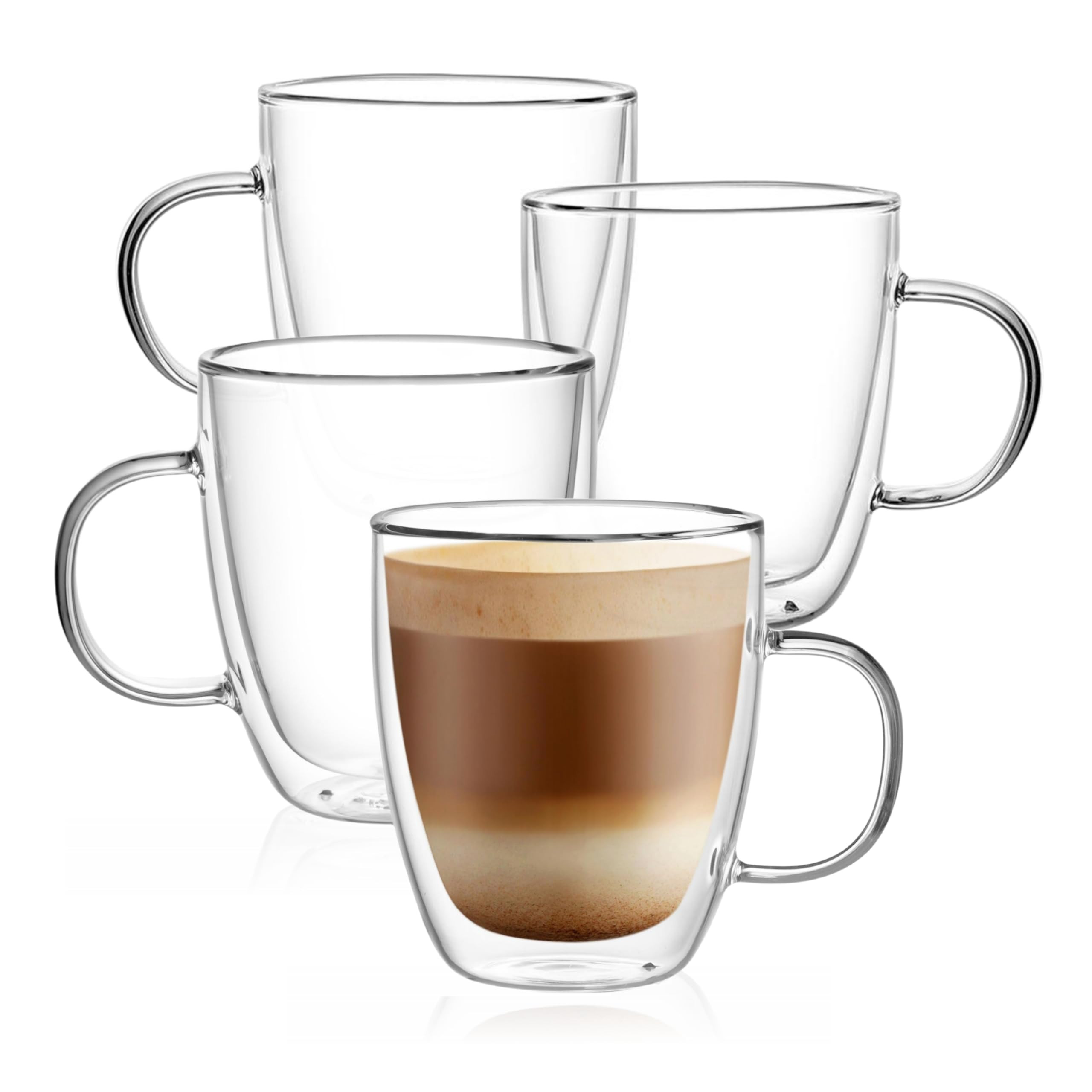 CNGLASS Large Glass Coffee Mugs 12oz,Double Walled Insulated Cappuccino Mug with Handle,Set of 4 | Amazon (US)