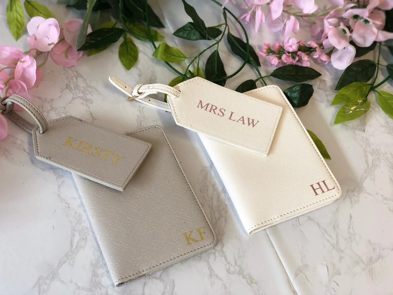 Personalised passport holder & luggage tag travel set, gift for bridesmaid, travel gift, personal... | Etsy (US)