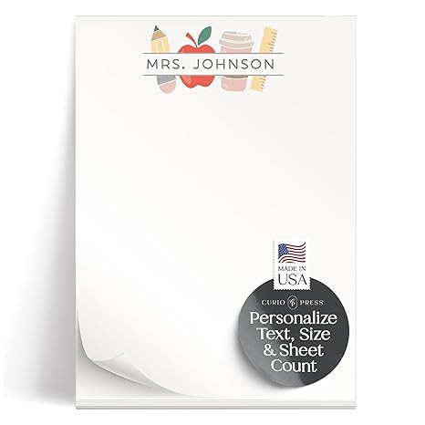 Curio Press Personalized Stationery Notepads for Women and Men, 50 to 100 Sheets Custom Notepads ... | Amazon (US)