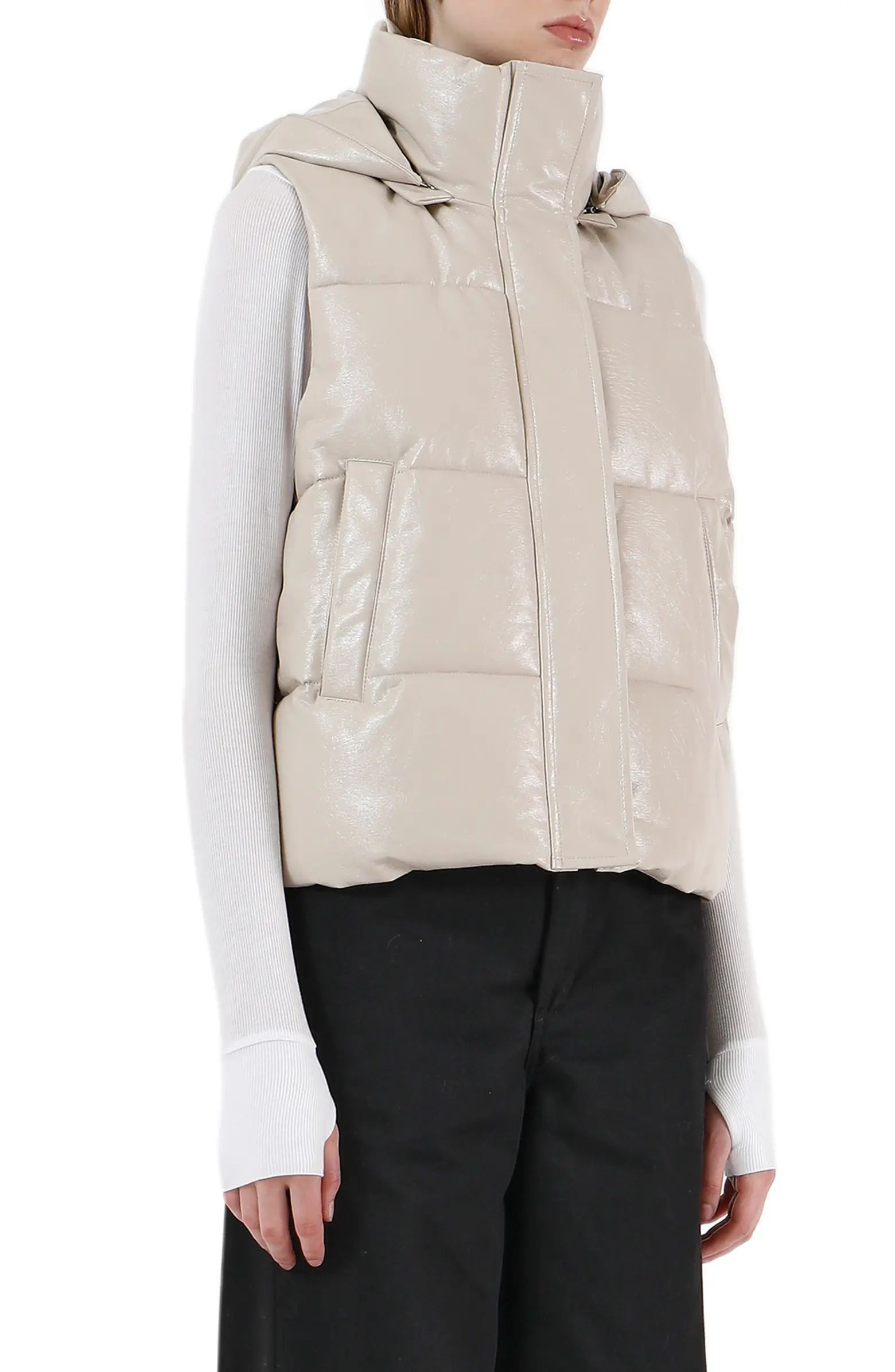 Apparis Rocky Crinkle Faux Leather Hooded Puffer Vest | Nordstrom | Nordstrom
