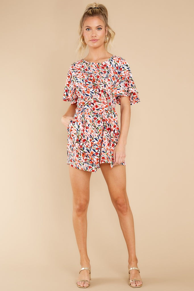 Hear The Sound Off White Field Print Draped Playsuit | Red Dress 