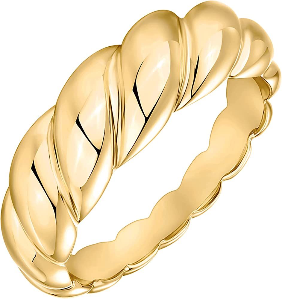 PAVOI 14K Gold Plated Croissant Dome Ring Twisted Braided Gold Plated Ring | Chunky Signet Ring | Amazon (US)