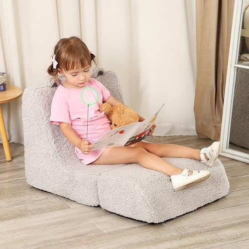 MOMCAYWEX Cuddly Soft Toddler Couch with Cute Bear Ears, Kids Sherpa Lounge Sofa for Boys and Girls, Light Grey | Amazon (US)