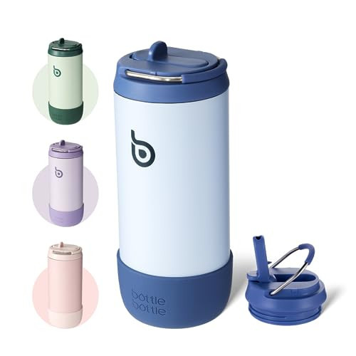 BOTTLE BOTTLE Kids Water Bottle 12 oz Kids Insulated Cup with Leak Proof Lid Silicone Boot Stainless Steel Straw Cup for School Sports Travel Gifts for Boys Girls blue | Amazon (US)