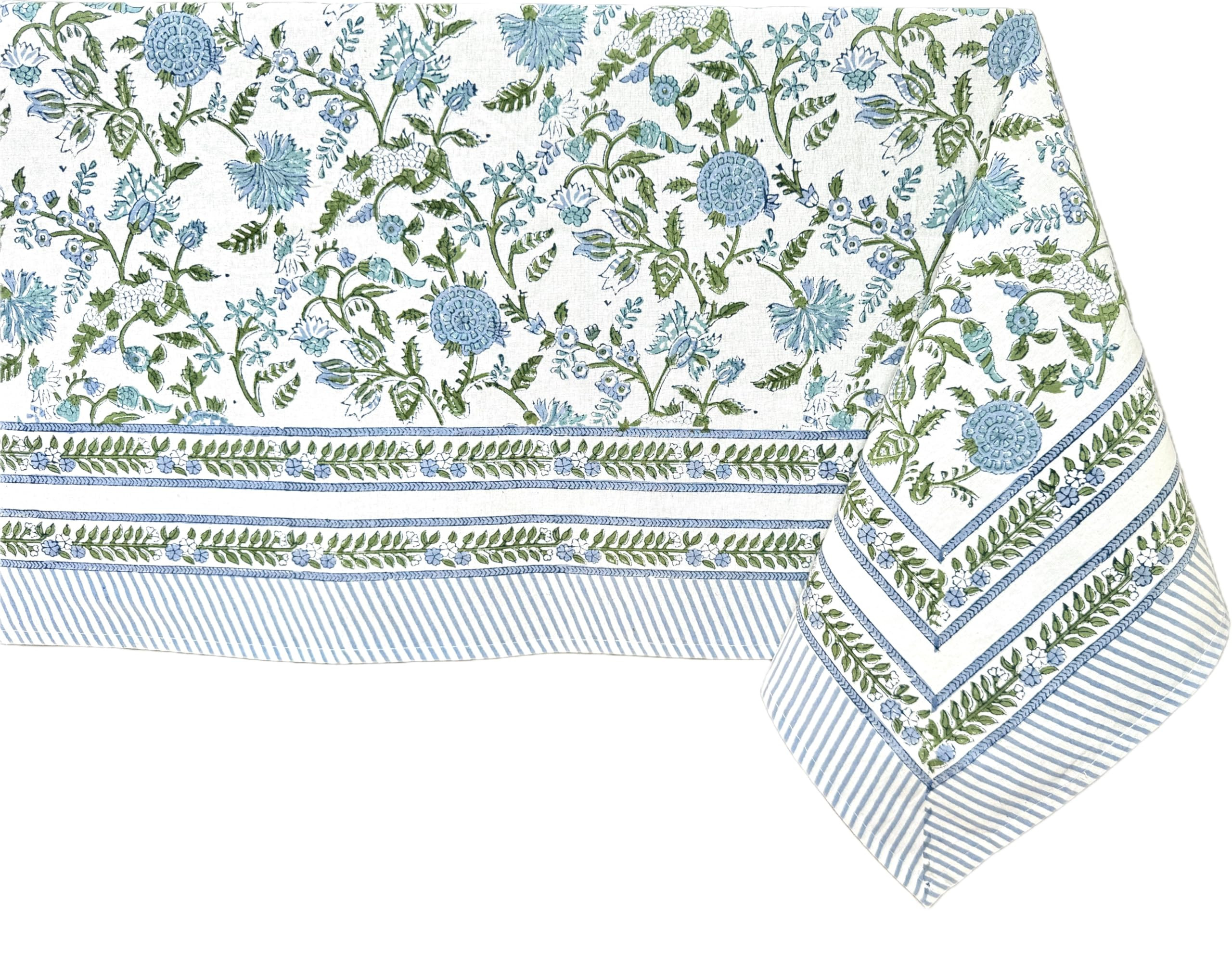 ATOSII Mahoka Blue 100% Cotton Fall Tablecloth, Handblock Floral Linen Table Cloth for Kitchen Di... | Amazon (US)