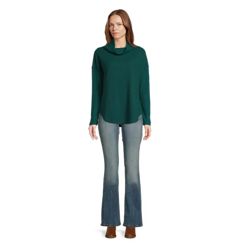 Time and Tru Women's Cowl Waffle Tunic with Long Sleeves, Sizes XS-3XL | Walmart (US)