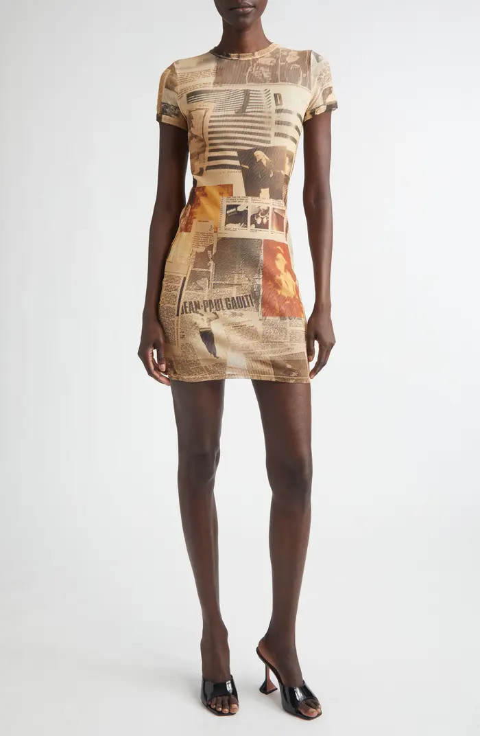 Newspaper Print Mesh Minidress | Nordstrom