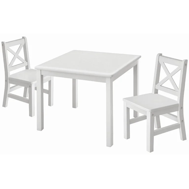eHemco Solid Hard Wood Kids Table and Chair Set (2 Chairs Included), White, 3 Piece Set | Walmart (US)