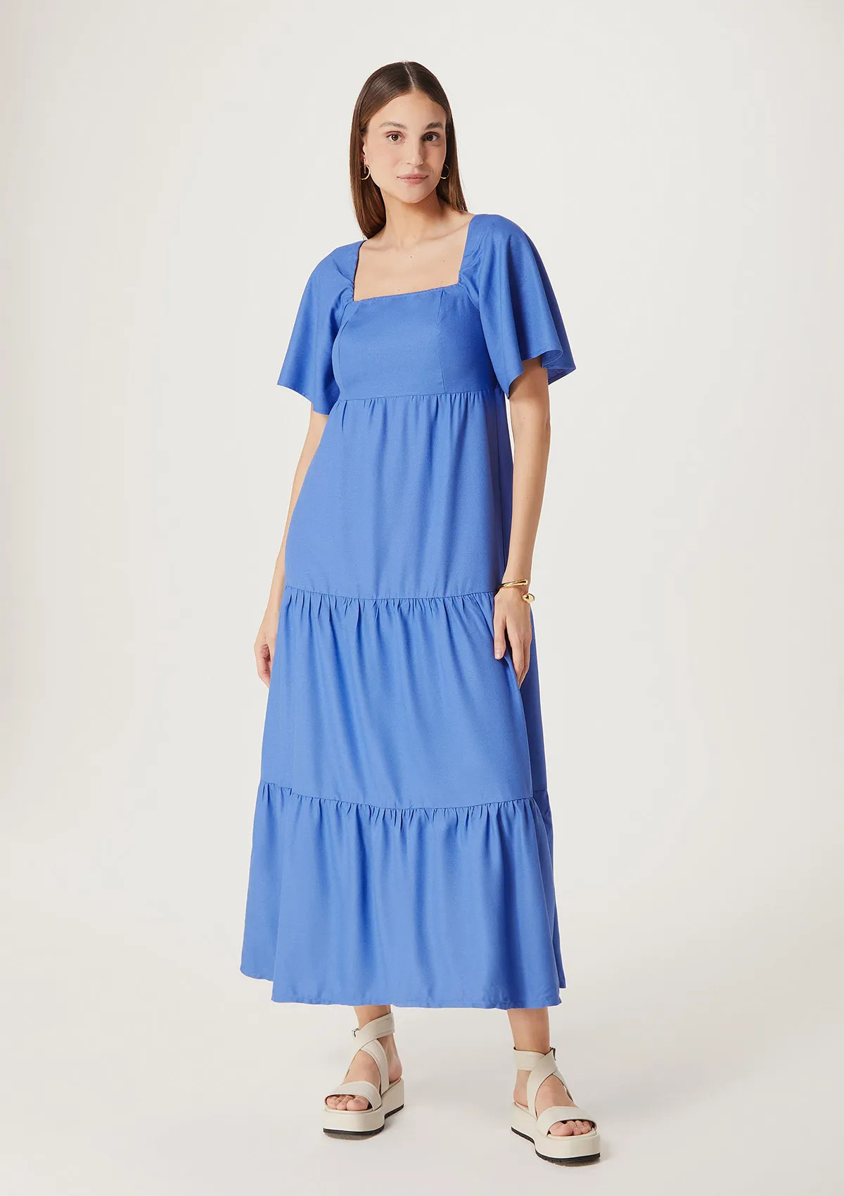 Vestido Midi Decote Quadrado Com Recortes - Outlet Espaço Hering | HeringOutlet (BR)