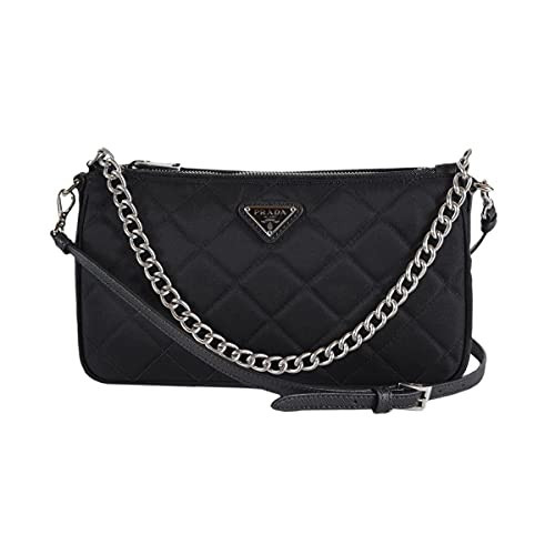 Prada Black Quilted Tessuto Nylon Chain Crossbody Bag Silver Hardware Adjustable Strap Zipper Closure Designer Shoulder Purse New | Amazon (US)