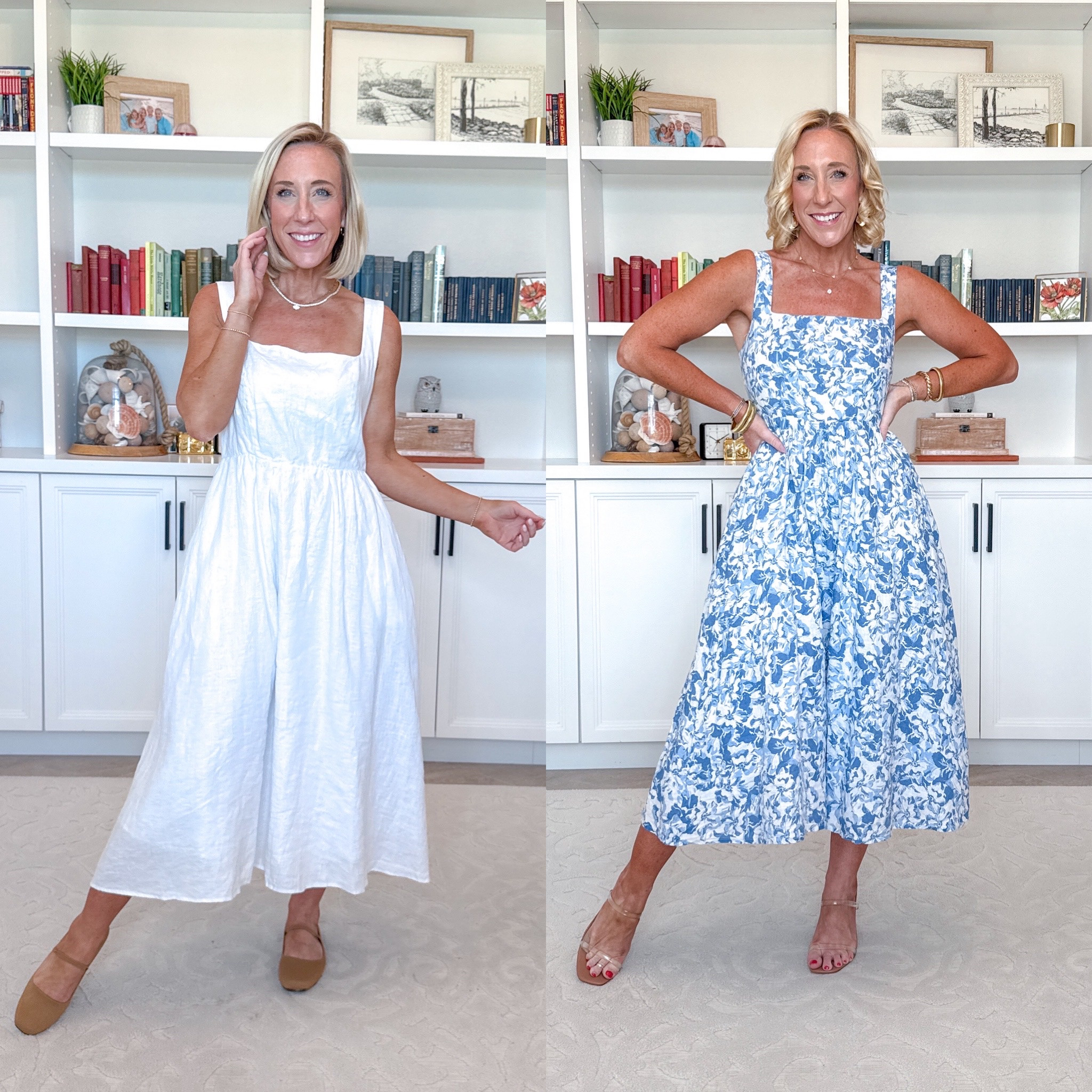 Quince - denim & dresses (pieces I loved so much, I re-ordered!) 100% European Linen Fit & Flare Midi Dress - Size: Small (needs an XS). Color: White + Floral Waterfall (11 colors). #quincepartner @quince

 

 
