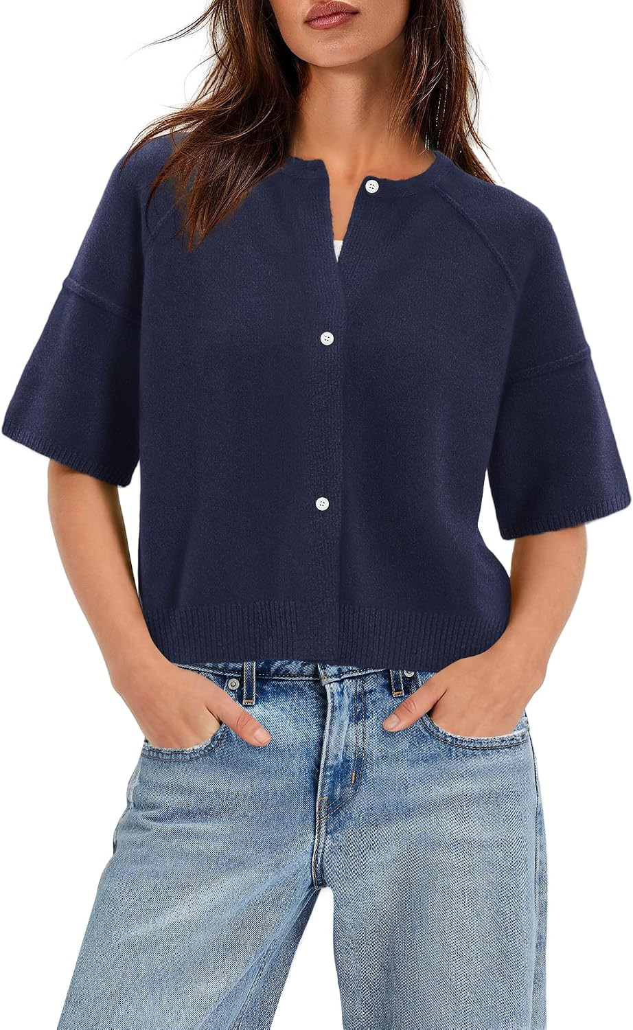 Nirovien Womens Lightweight Cropped Cardigan Short Sleeve Sweaters Fall | Amazon (US)