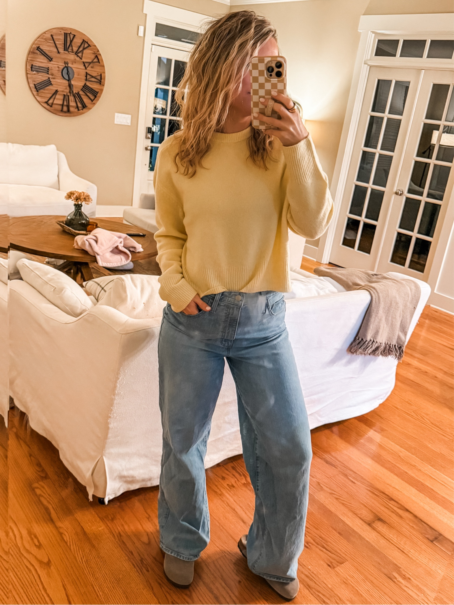 Teacher outfit of the day! The coziest sweater with the perfect color! High waist, wide leg jeans with potato shoes! Obsessed! 

Teacher outfit
Teacher style
Teacher fashion
#teacher #teacheroutfit #teacheroutfitoftheday #teacherstyle #teacherfashion 

#LTKWorkwear #LTKStyleTip #LTKFindsUnder50
